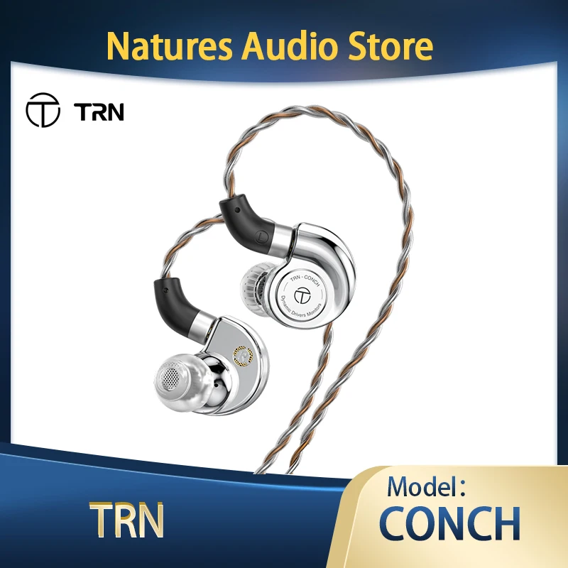 TRN CONCH In-Ear Earphones 10mm Dual Magnetic Circuit DLC Dynamic Driver Headphones Sports Earbuds Monitor IEMS with 3.5/2.5/4.4