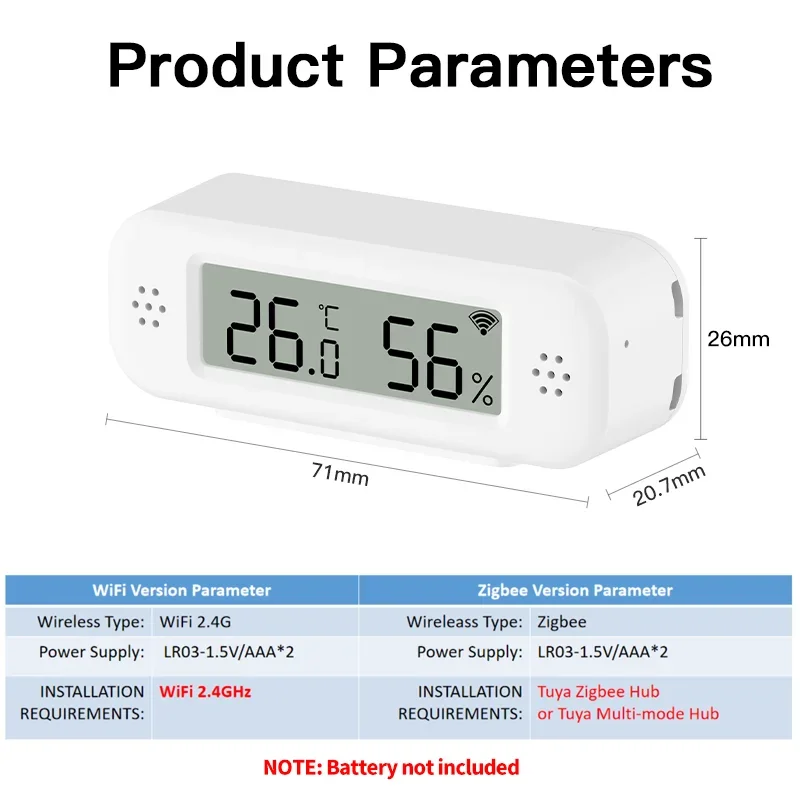 Tuya Zigbee WiFi Mini umidità della temperatura per Smart Home termometro igrometro APP lavoro remoto con Google Home scarn Alexa