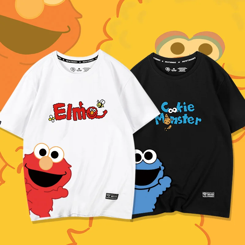 Sesame Street 100% cotton t-shirt couple parent-child wear summer fashion casual street men's tops