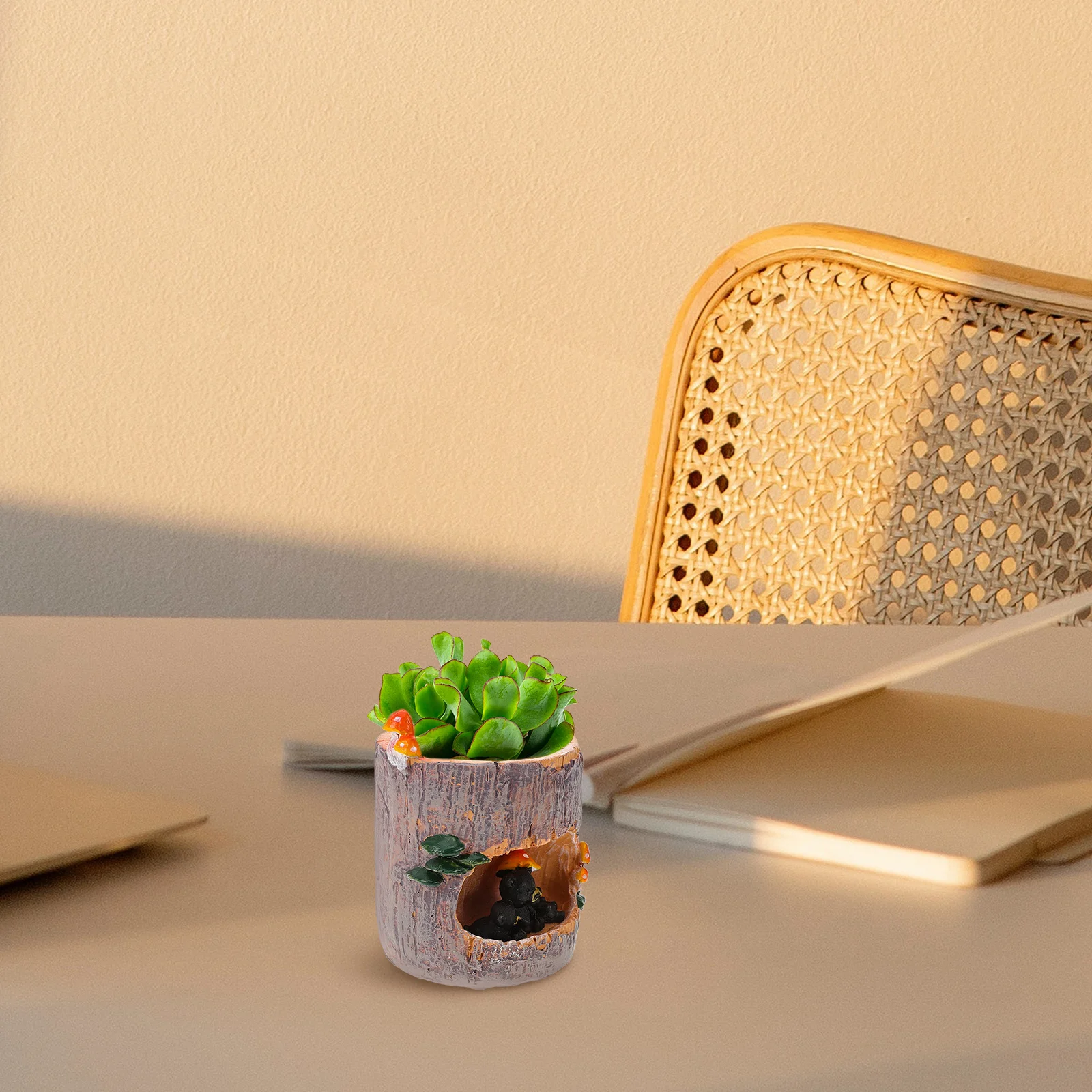 

Black Bear Resin Tree Hole Flower Sedum Succulent Pot Durable Bonsai Trough Planter Box for Office Home Garden Decor Fairy