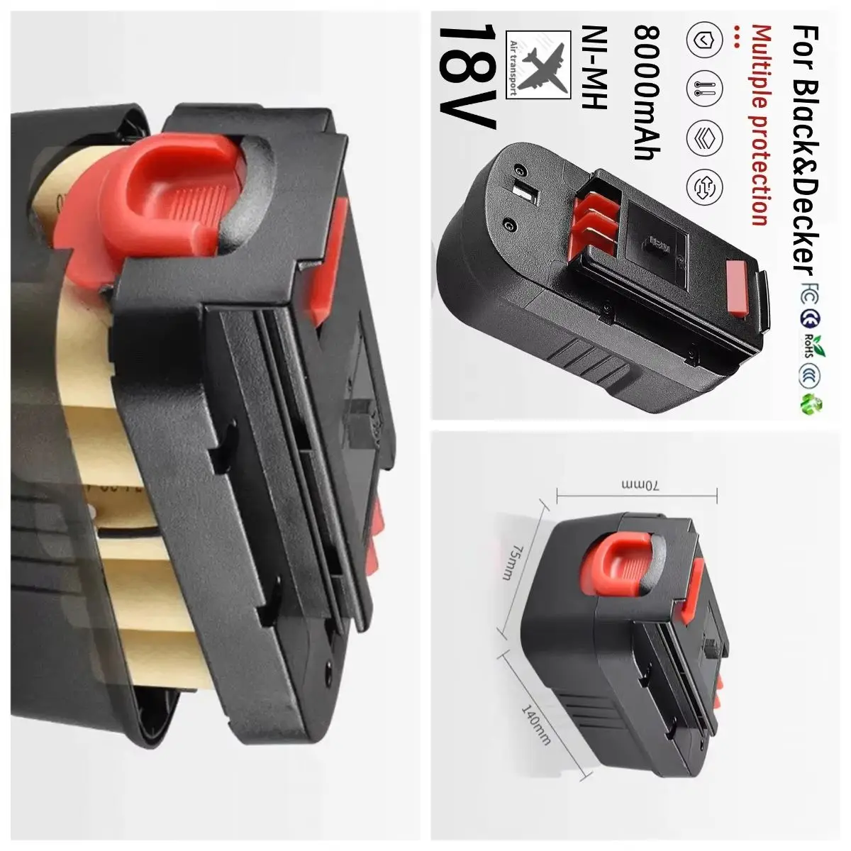 

Rechargeable 18V for Black&Decker 8000mAh Power Tool Battery A18 A1718 A18NH HPB18 HPB18-OPE FS1800CS FS1800D