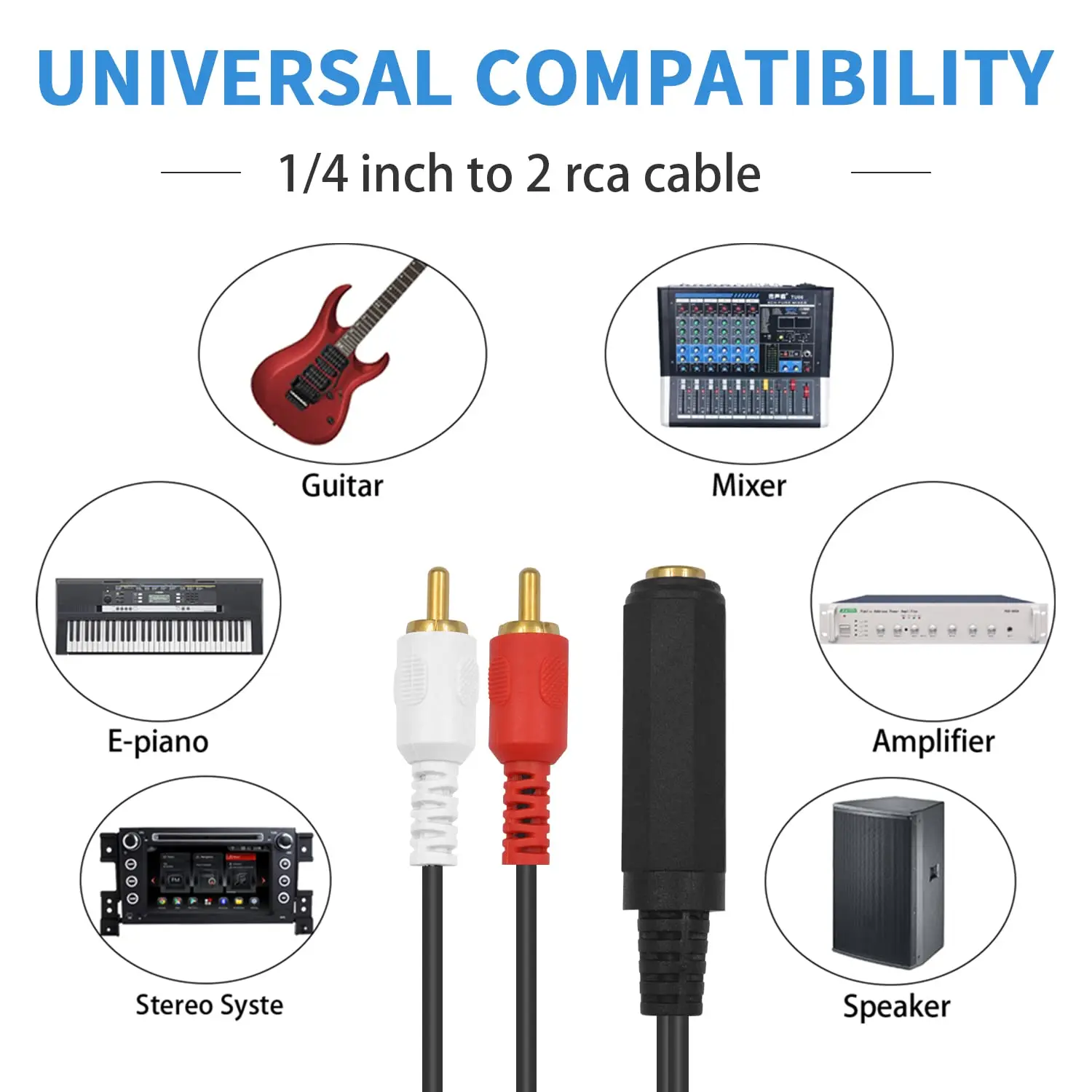 1pc 6.35mm to 2 RCA Y Splitter Cable Gold Plated 1/4 inch TRS Female to Dual 2 RCA Male Stereo Audio Extension Adapter Cable