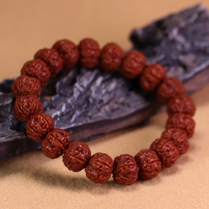 Small Diamond Bodhi Seed Accessory, Natural Walnut Seeds, Buddhist Bead Single Circle Bracelet 10x12mm