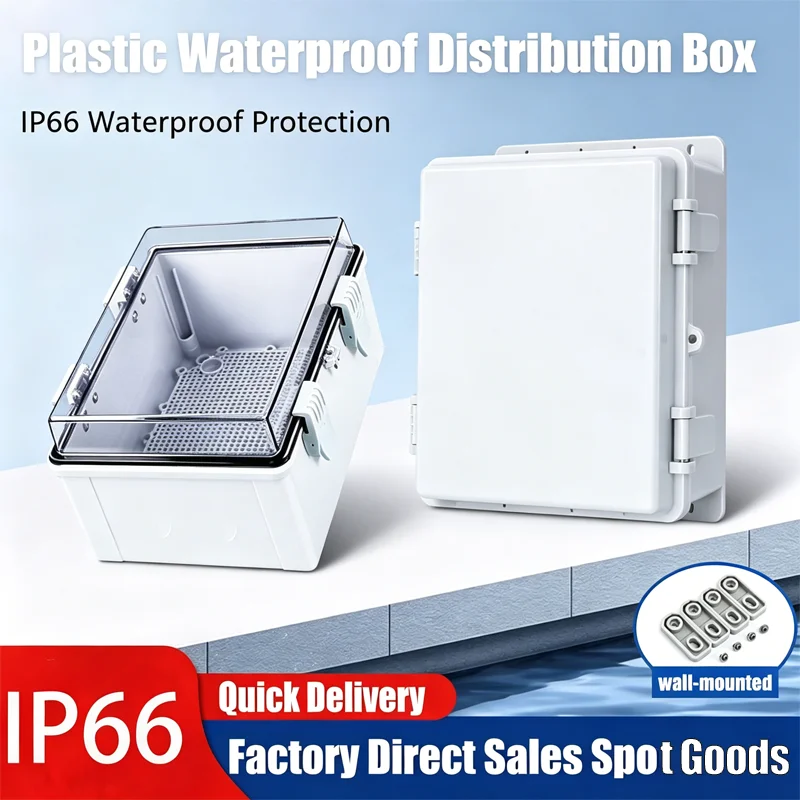 IP66 ABS Waterproof Junction Box with Hinge, Mounting Ears, Grey/Transparent Cover for Outdoor Electronics