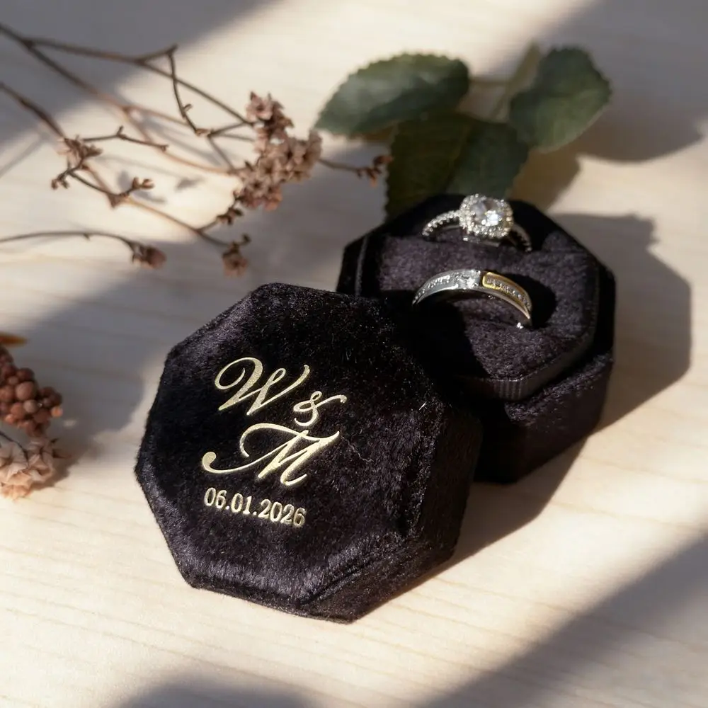 Personlized Wedding Velvet Ring Box Engagement Triple Slot Octagon Ring Box Modern Wedding Decoration 1/2/3 Slots Ring Box