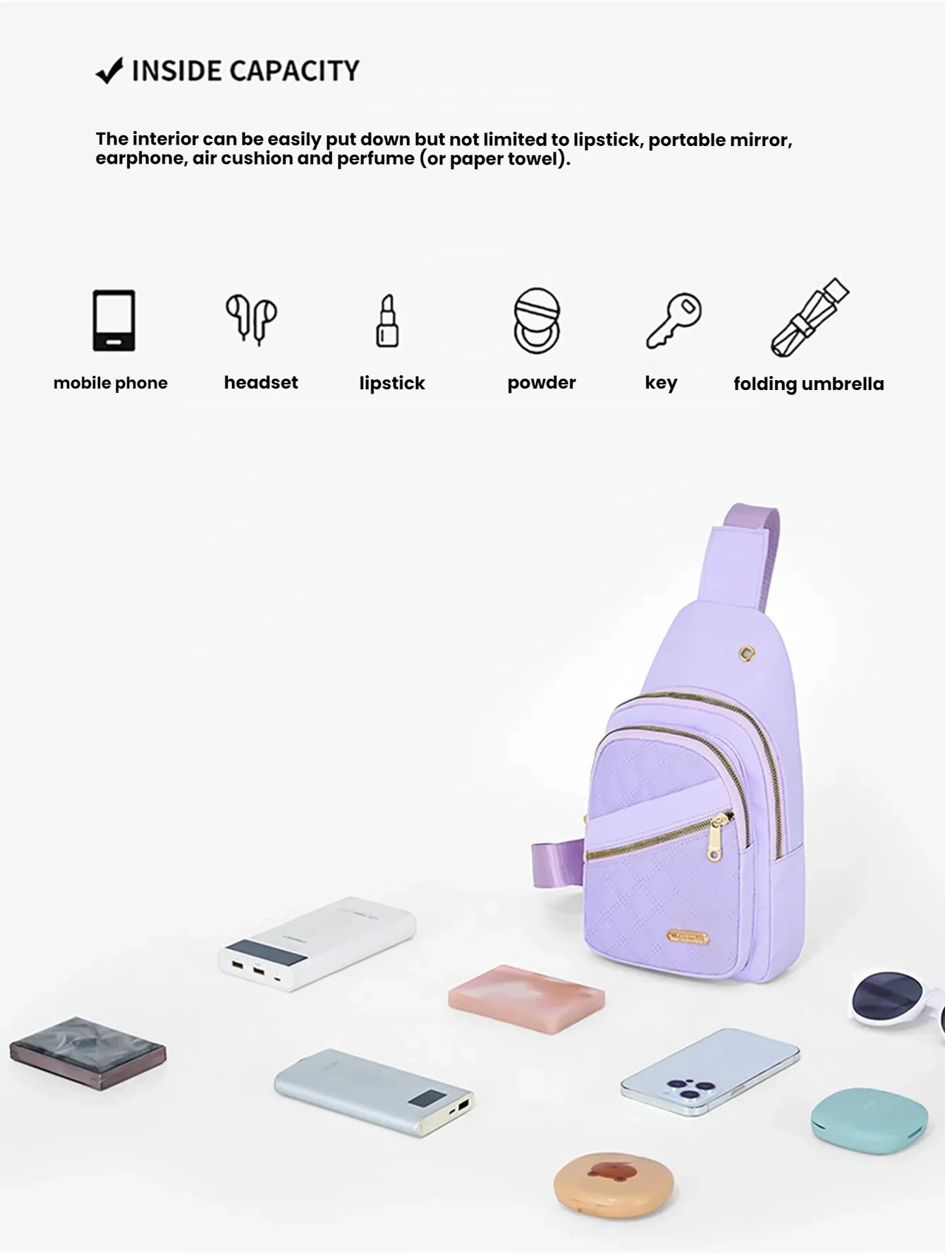 Freizeit-Stepp-Umhängetasche für Damen, Brusttasche mit Kopfhörerloch, Outdoor-Wandertasche, geeignet für den täglichen Gebrauch und Reisen – Detail 7