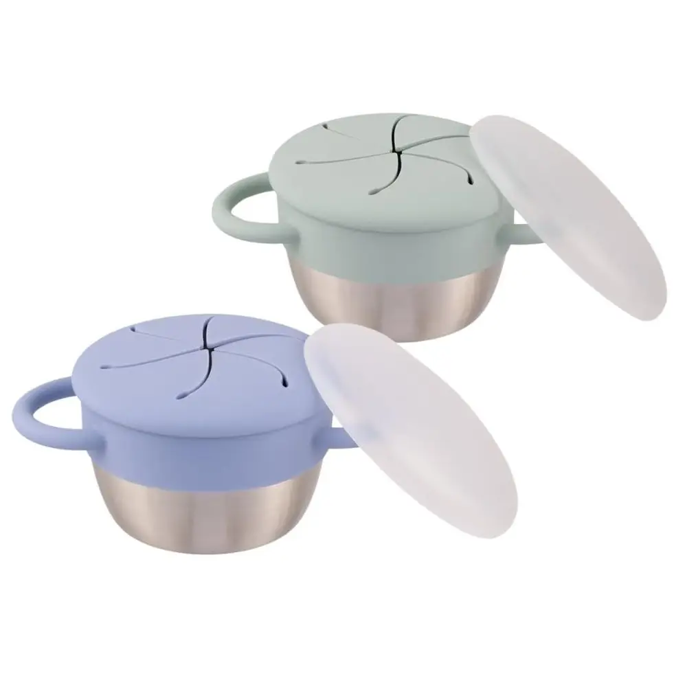

Double-Walled Stainless Steel Snack Cups with Silicone Food Catcher and Travel Lid | Leak-Proof Containers for Kids | 2-Pack, Di