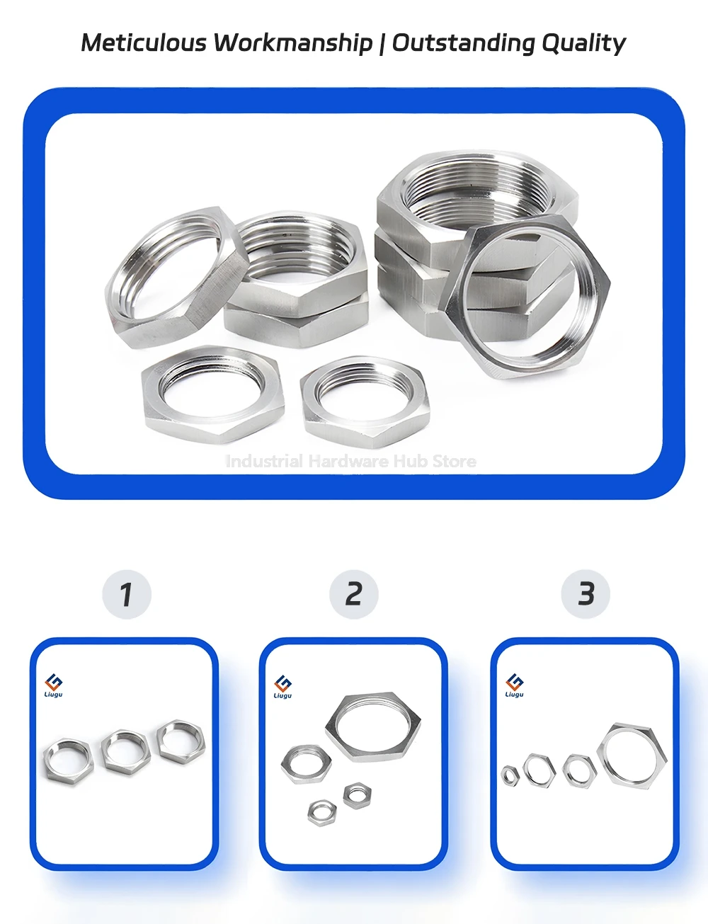 Dünne Sechskant-Sicherungsmutter mit Feingewinde, 1/8" 1/4" 3/8" 1/2" 3/4" 1" 1-1/4" 1-1/2" BSP-Gewinde SS304 Edelstahl für Rohrverschraubung – Detail 1