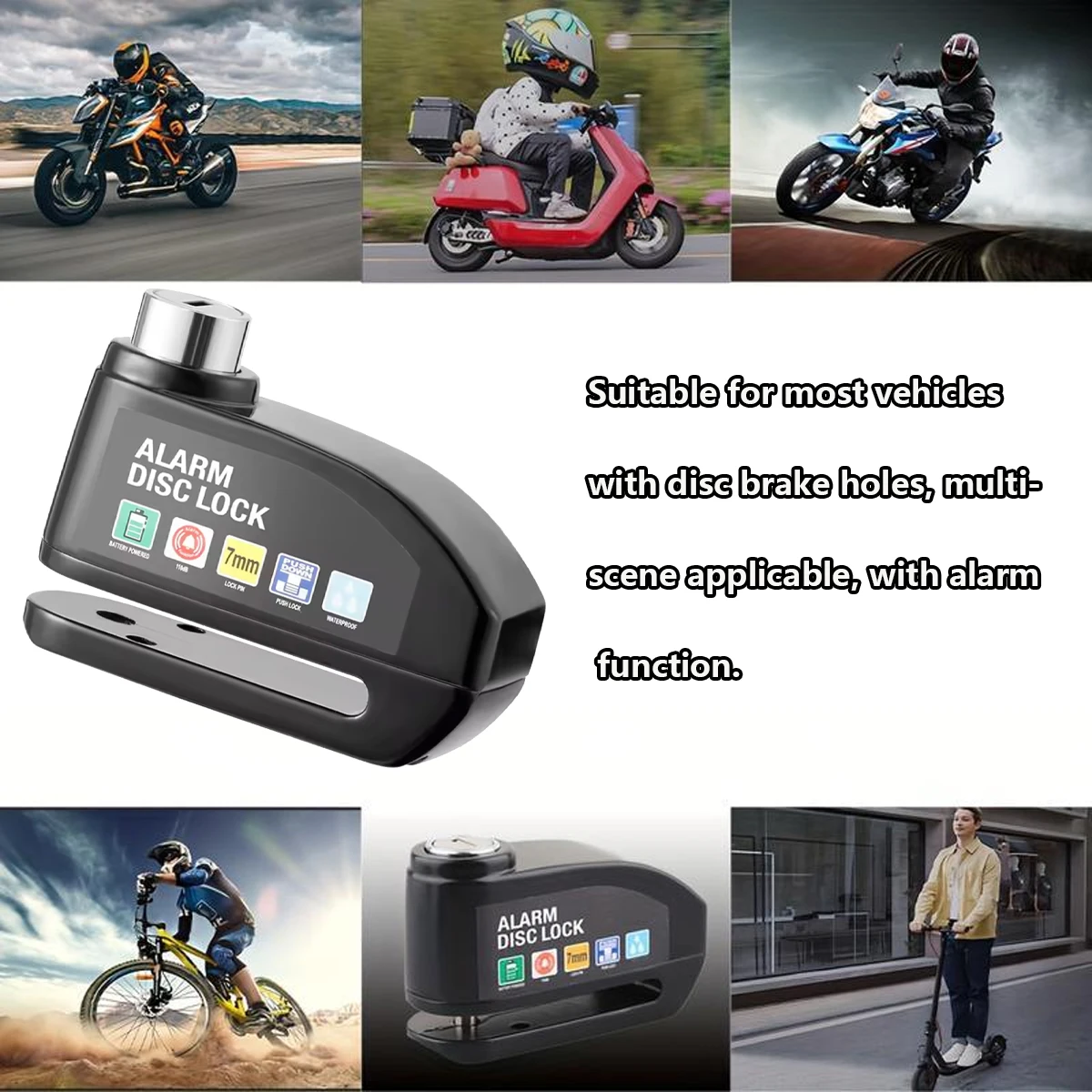 

Motorcycle Disc Brake Lock with 110dB Alarm, Waterproof Anti-Theft Security Wheel Lock for Motorcycles Bicycles Scooters