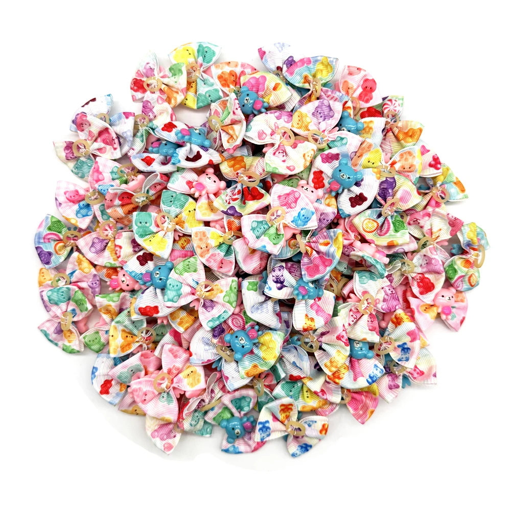 100pcs Bear Style Dog Bows Pet Dog Hair Accessories Cute Dog Hair Bows Rubber Bands Pet Products Dog Accessories For Small Dogs