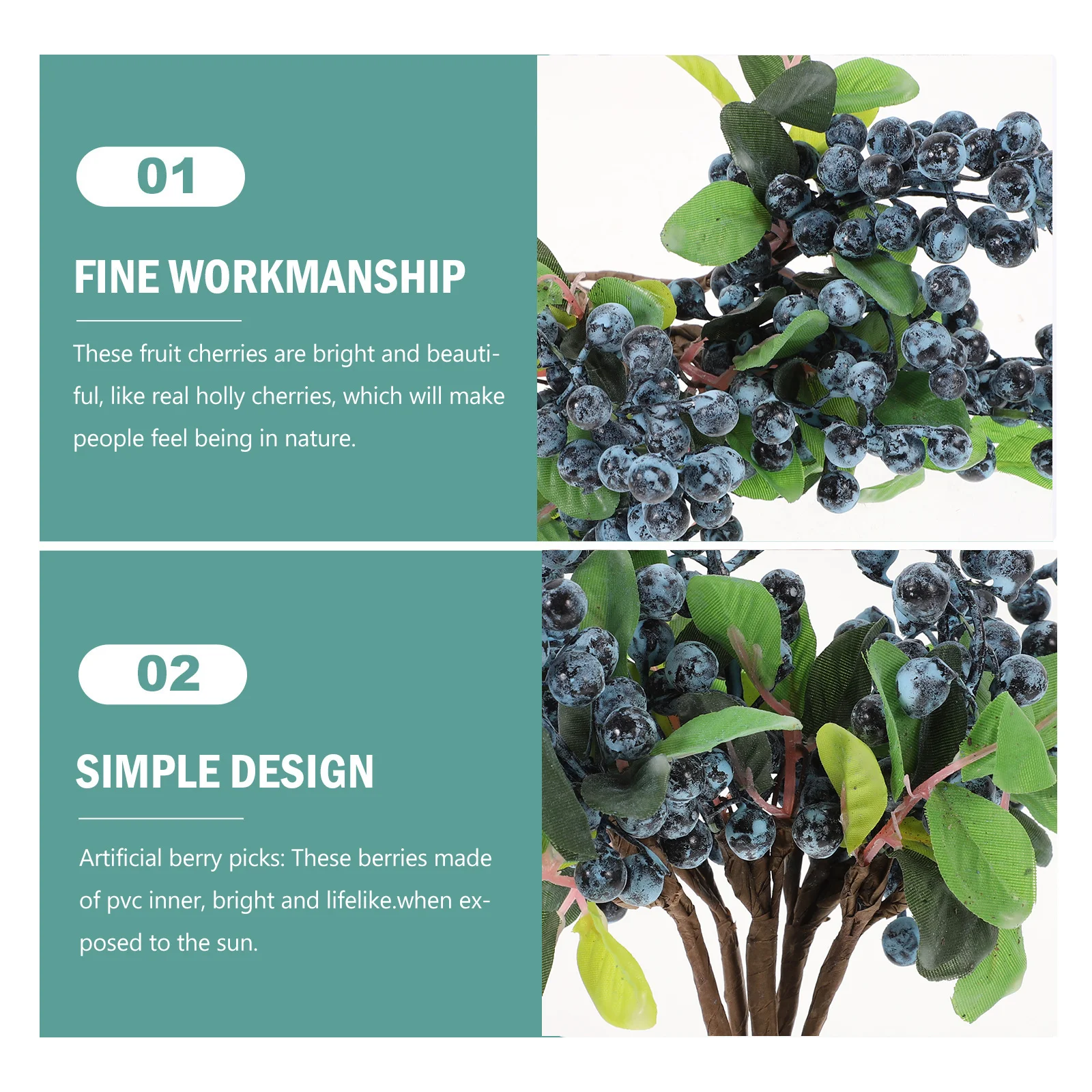 

10pcs Artificial Berries Lifelike Blueberry Decor For Christmas Wedding Home Diy Craft Fake Berries Holiday Party Supplies