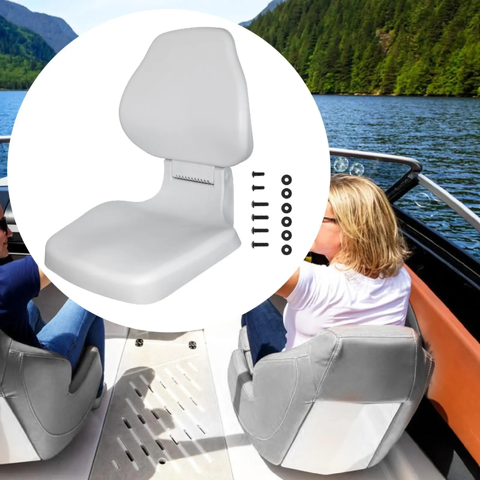 

High Back Folding Boat Seat,Mounting Screw Universal Boat Captain Chair Waterproof for Outdoor Sightseeing Boat Water Sports