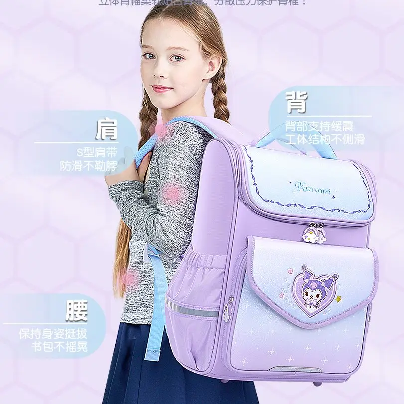 

Kawaii Sanrio Kuromi MELODY Backpack Pupil Grade1-3-6 Lightweight Waterproof Schoolbag Children Reduce Burdens Girls Gifts Toys