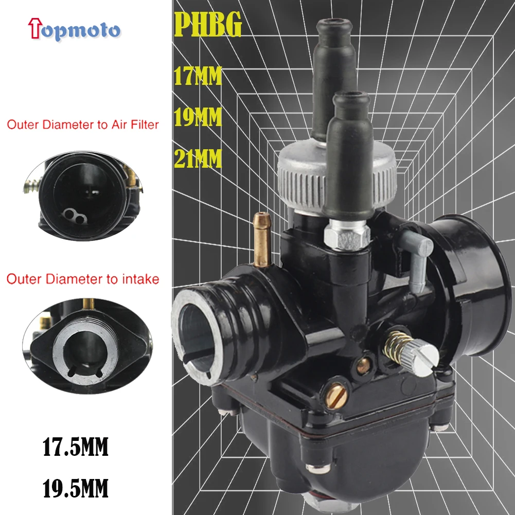 PHBG Carburetor 17 19 21mm 2T Motorcycle Racing Carb With Air Intake For Dellorto RS50 47cc 49cc GY6 JOG 50cc 90cc DIO90