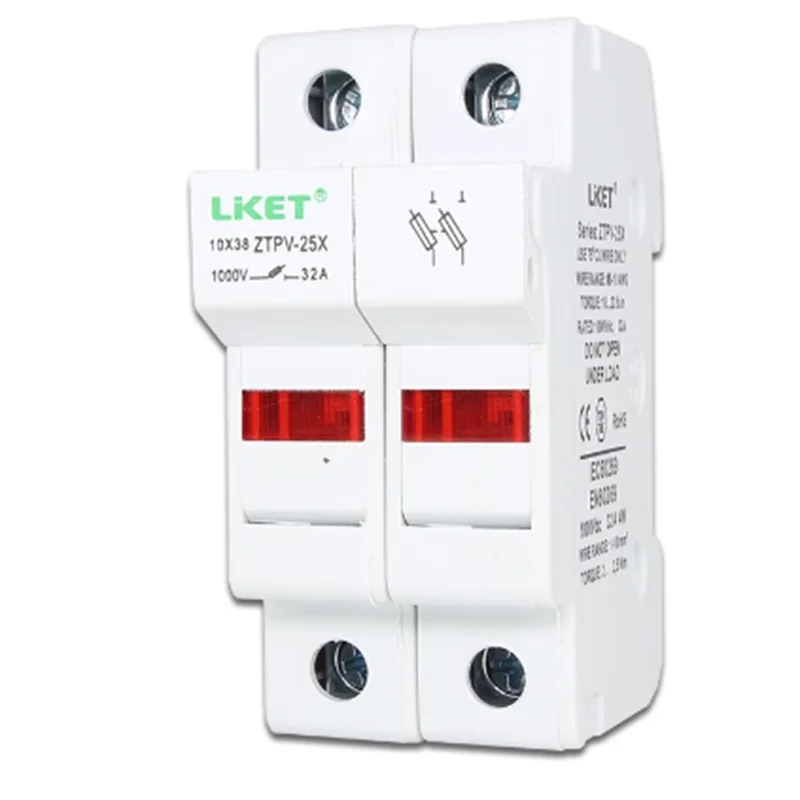 DC1000V RT18-32X ZTPV-25X with indicator lamp holder box 32A 10*38mm photovoltaic DC fuse base fuse tube holder