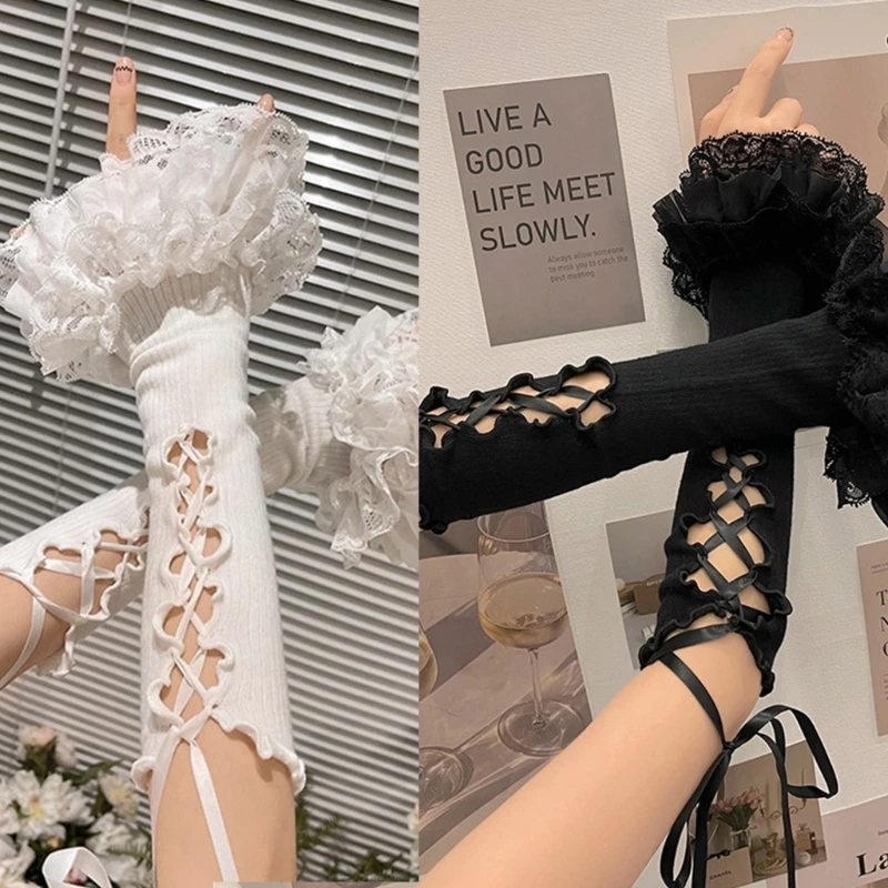 

Women Long Lace Oversleeve Sun-Proof Fingerless Bridal Wrist Gloves for Operas Evening Wedding Teas Party Prom Cosplay