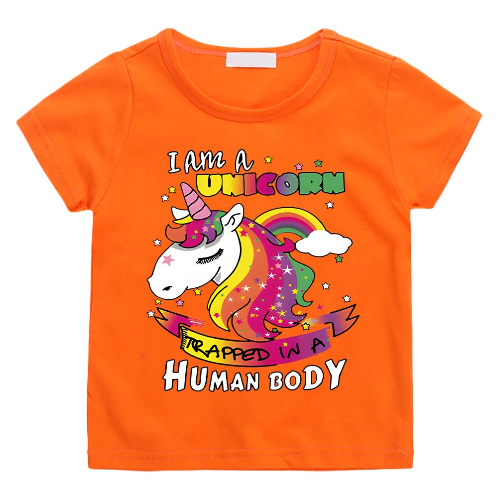 L Am A Unicorn Human Body Rainbow T-Shirt Casual Short Sleeve Pure Cotton Tee-shirt High Quality Boys and Girls Tshirts Children