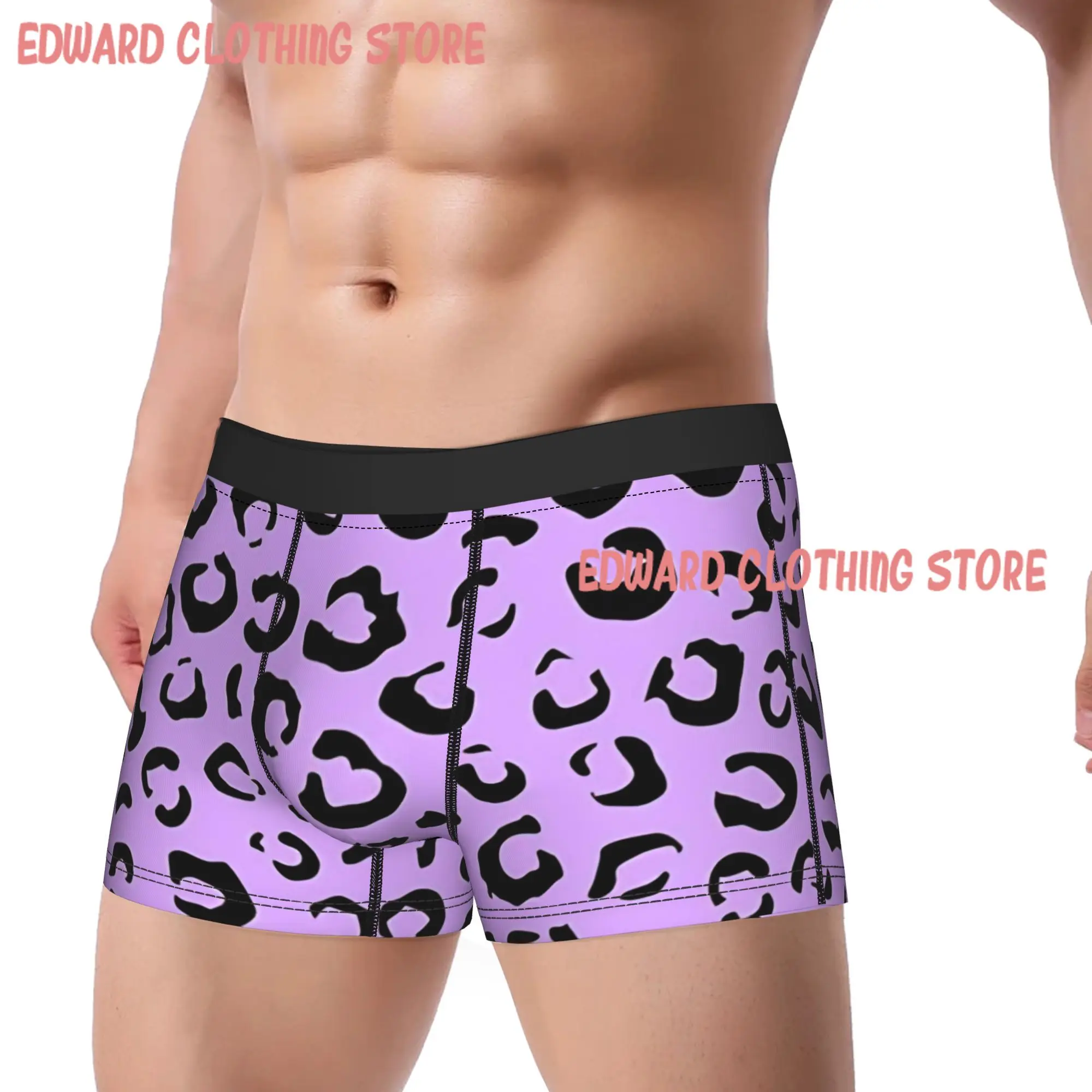 Purple leopard Underwear  Men Underpants Printing Breathable Trunk Quality Shorts Briefs Plus Size 2XL