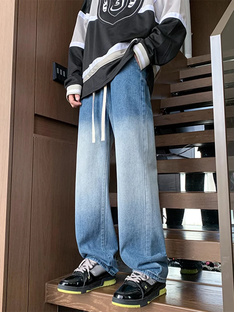 

American Style Gradient Denim Jeans Men's New Style Teenage Trendy Pants Loose Straight Leg Long Trousers Autumn Season