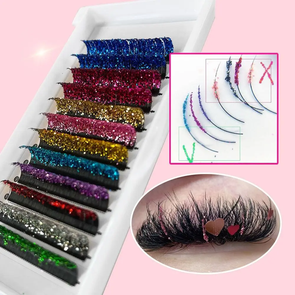 Pestañas individuales de Color, pestañas de hadas, pestañas naturales rizadas y brillantes, pestañas postizas con brillo, extensiones de pestañas postizas