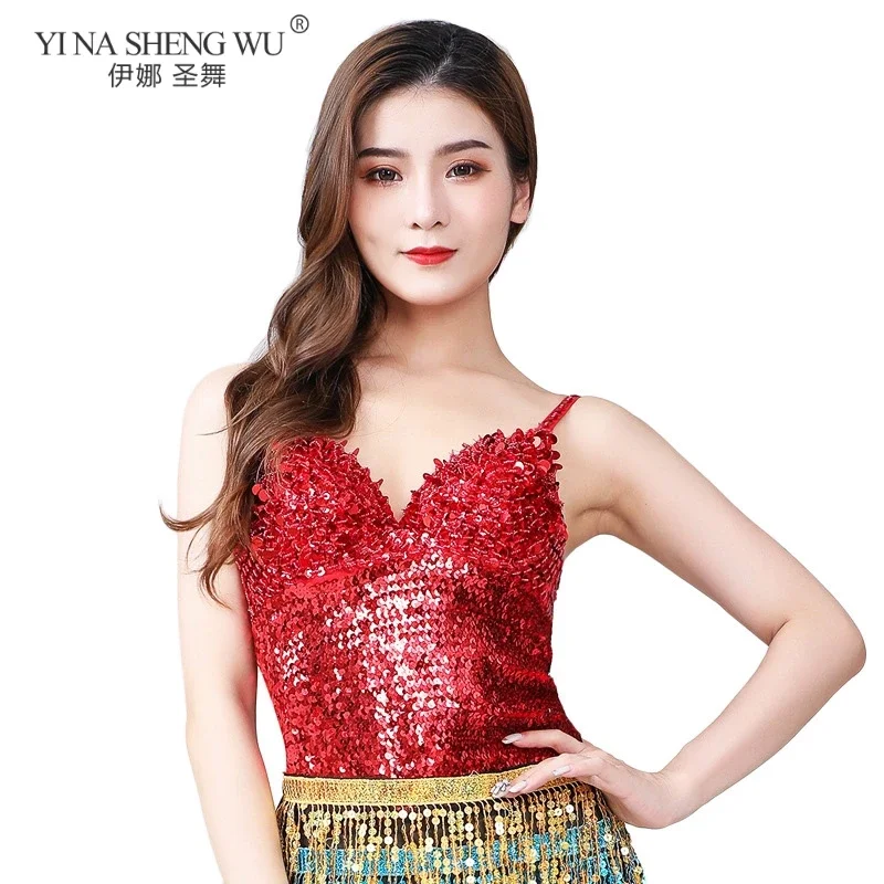 Costumes de danse du ventre indien, haut à paillettes Sexy, Festival, Halloween, fête de noël, vêtements d'entraînement de spectacle Jazz, Streetwear
