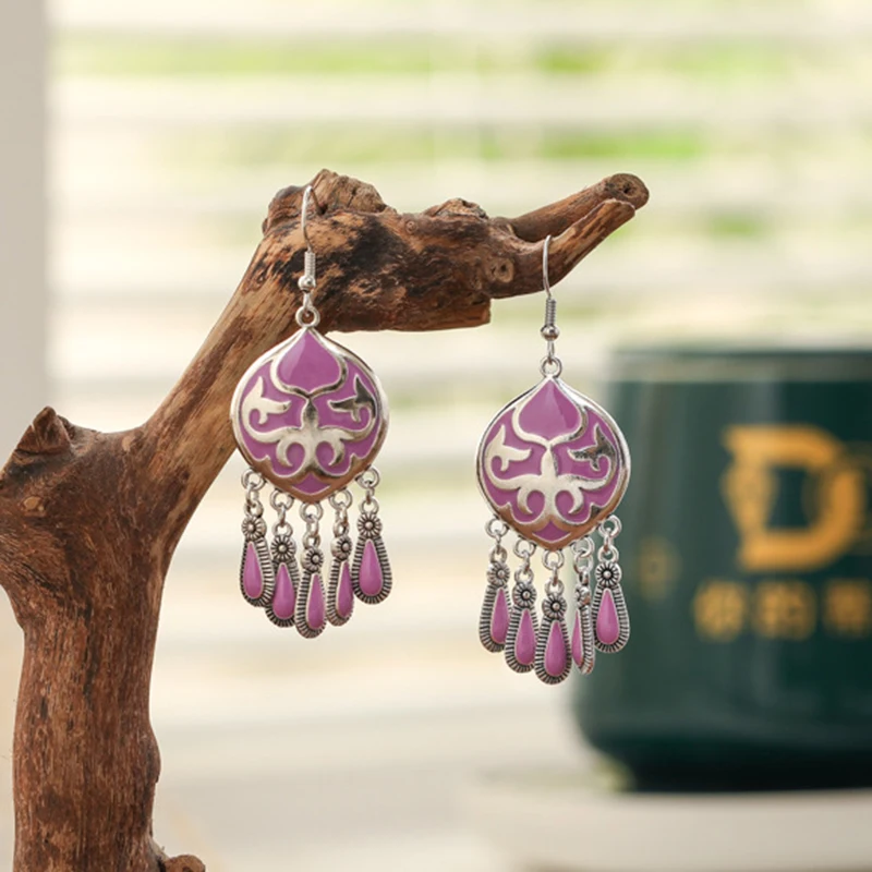 Neue ethnische Feuer Totem Ohrringe für Frauen kreatives Design kurzen Stil Emaille Vintage Wasser tropfen Ohrringe Party täglichen Schmuck – Detail 2
