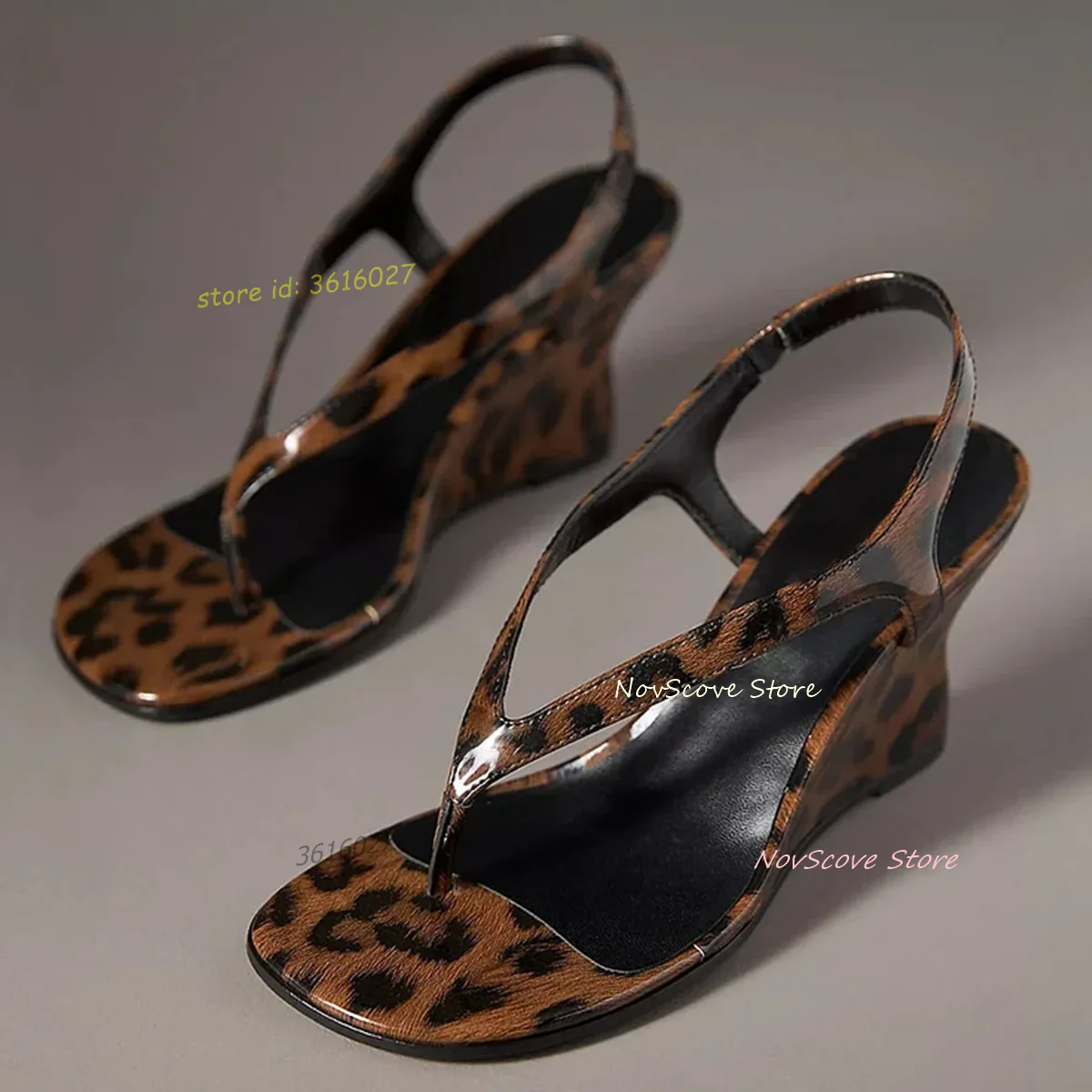 

Leopard Flip Flops Wedges Sandals Slip On Cutouts Open Toe Fashion Slippers Sexy Women Summer Dress Party Daily Single Shoes
