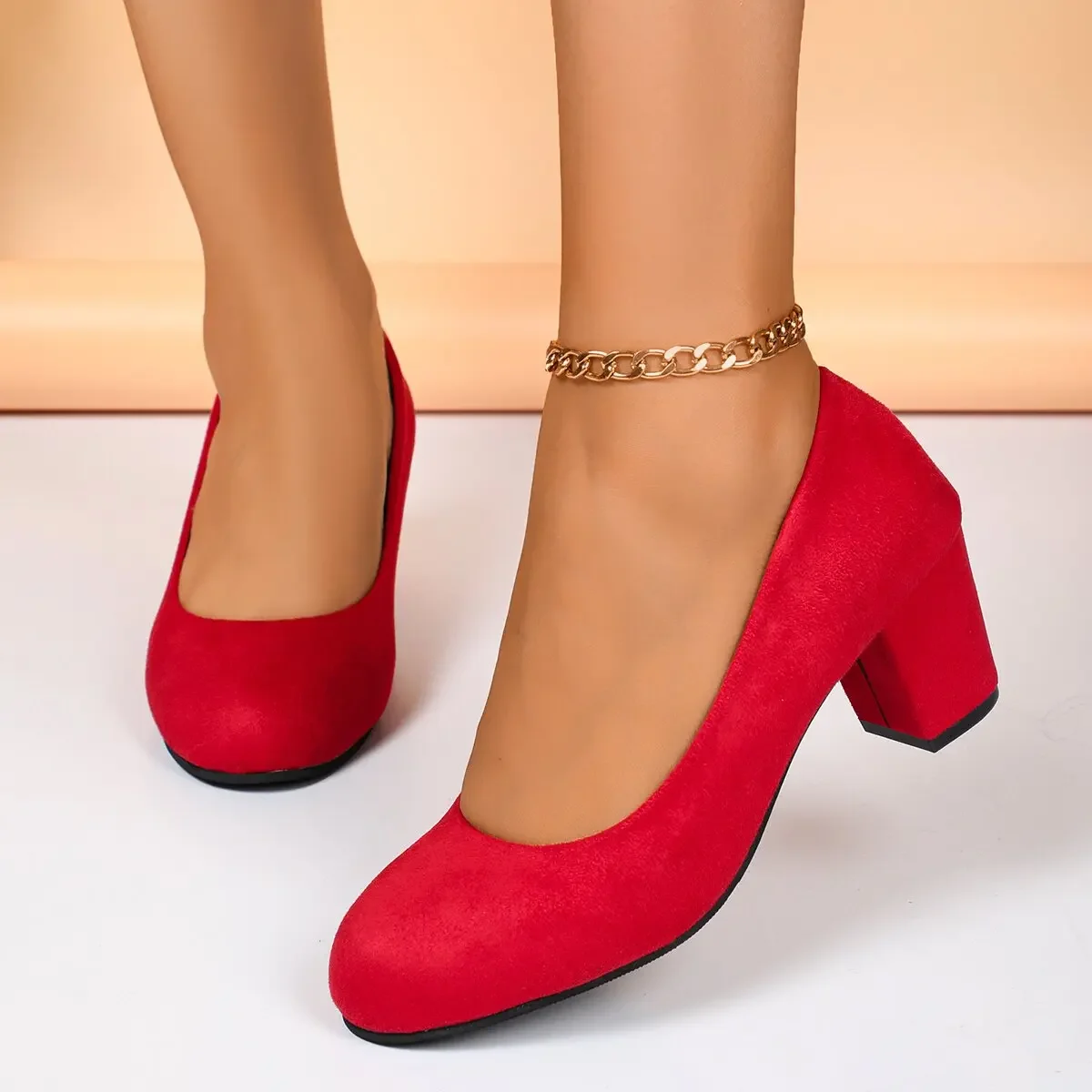 Shallow Women High Heels Shoes Walking Dress Shoes Retro Mid Heels Pumps Fashion Trend Autumn Designer Shoes Zapatos De Mujer