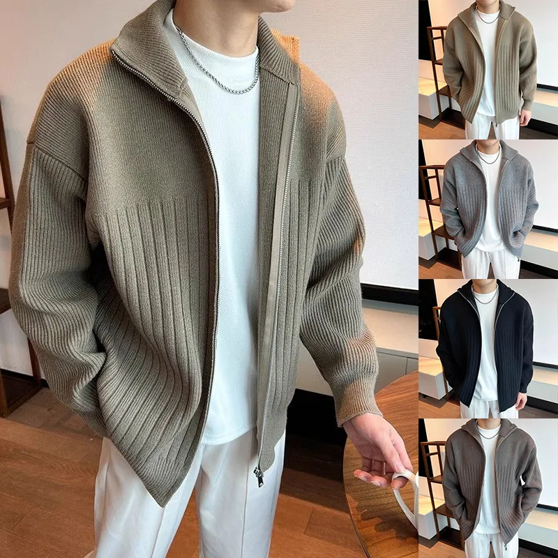 Autumn and winter new cardigan knitted sweater men's striped jacket warm British business