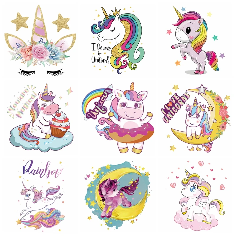 Unicorn Patch Thermo Sticker On Clothes Cartoon Animal Patches For T-Shirt Iron On Transfer For Clothing Applique Thermal Decor