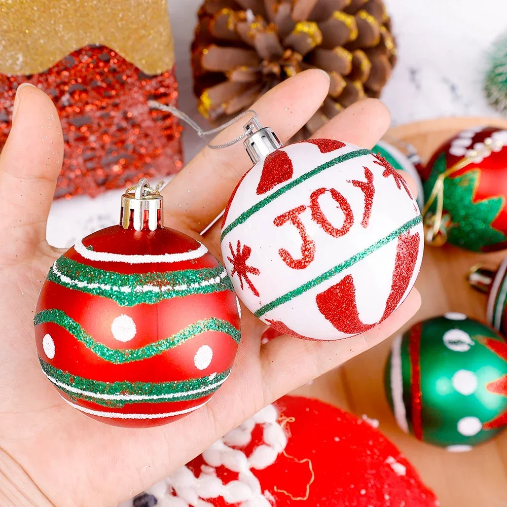 6/24pcs Colored Painting Christmas Balls Glitter Christmas Tree Hanging Pendant Ornament Home New Year Party Gift Decoration