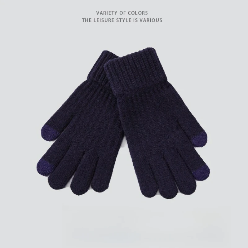 Hot-selling New Men's Warm Fleece Thick Knitted Gloves Autumn and Winter Outdoor Riding Cold-proof Warm Knitted Gloves