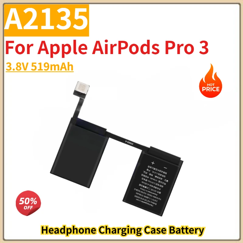 

High Quality A2135 Battery 3.8V 519mAh for Apple AirPods Pro 3 Headphone Charging Case Brand New Replacement Battery