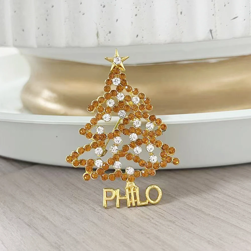 Broche de diamantes de imitación para árbol de Navidad, regalo de Navidad, organización de letras griegas de hermandad universitaria