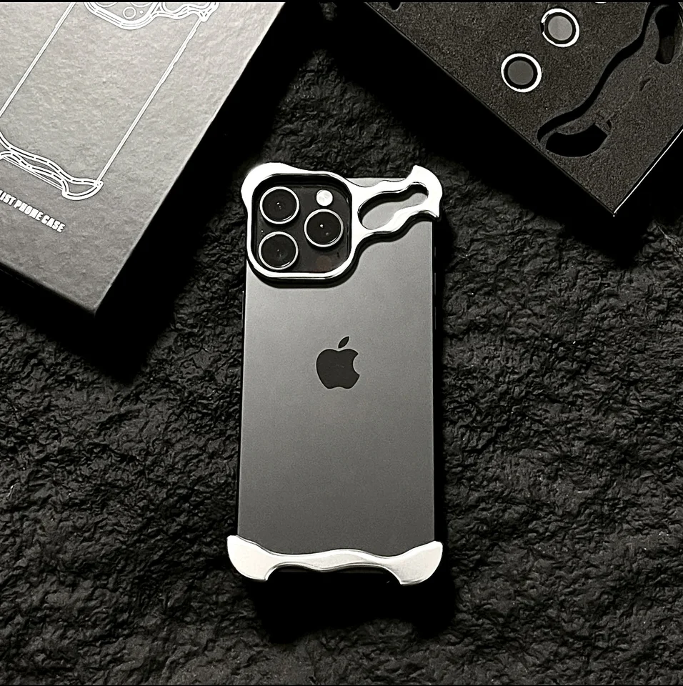 Funda de metal irregular con protección para cámara para iPhone Air 13 14 15 16 17 18 Pro Max Plus, cubierta de aluminio a prueba de golpes 4