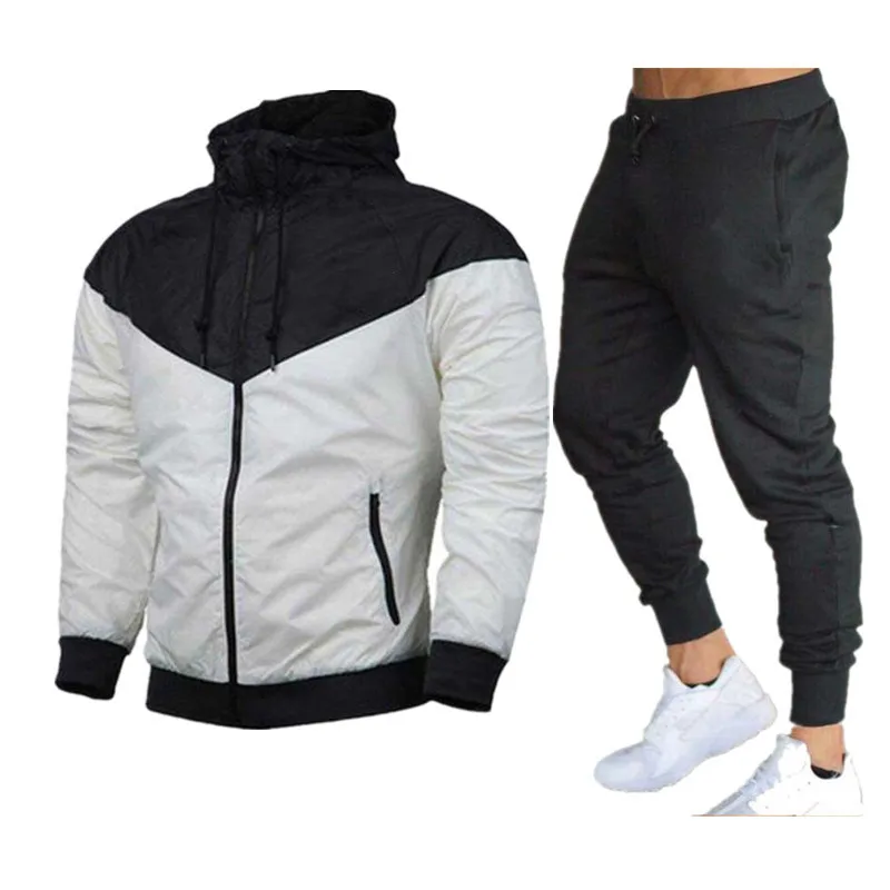 2024 Heren Winter Sport Pak Slim Fit Merk Sportkleding Vest Lange Mouw Hardloopjas, Joggingbroek, Hoge Kwaliteit, 2 Stuks Set