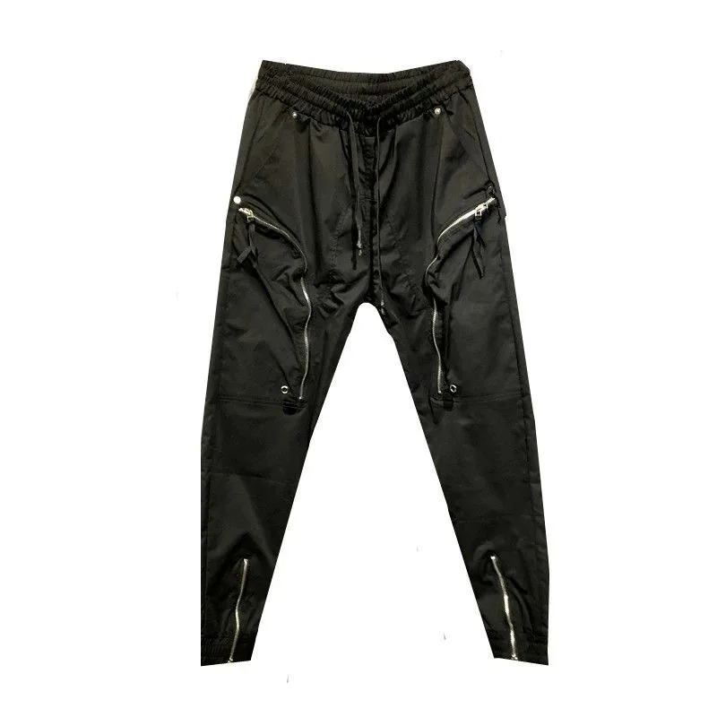 ARENS High Street Side Zipper Pockets Hip Hop Punk Techwear Pants Man Elastic Waist Vintage Motorcycle Pants Streetwear