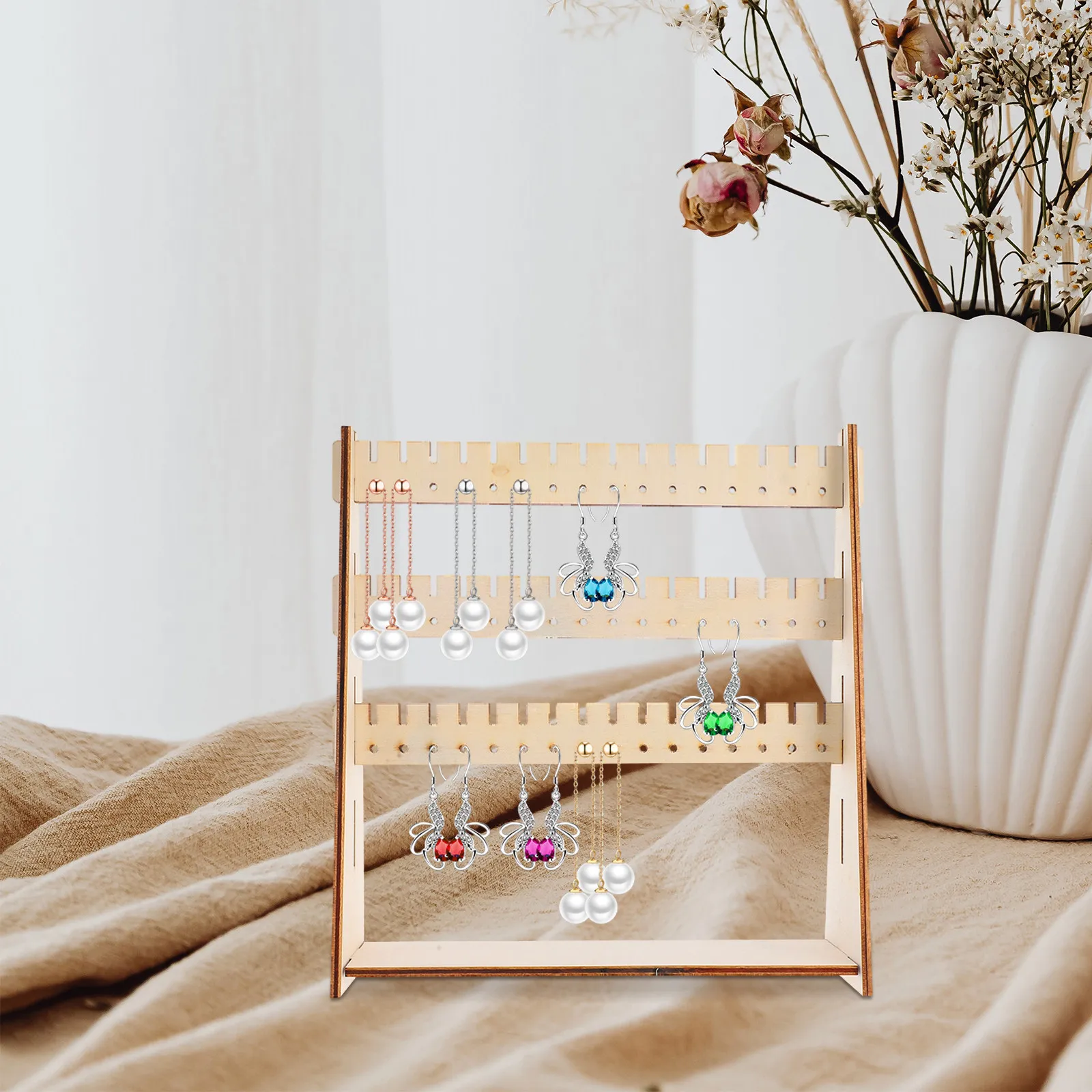 

Wooden Multi-Layer Jewelry Display Stand Tiered Earring Holder Organizer for Vendors Craft Shows Retail Showcase