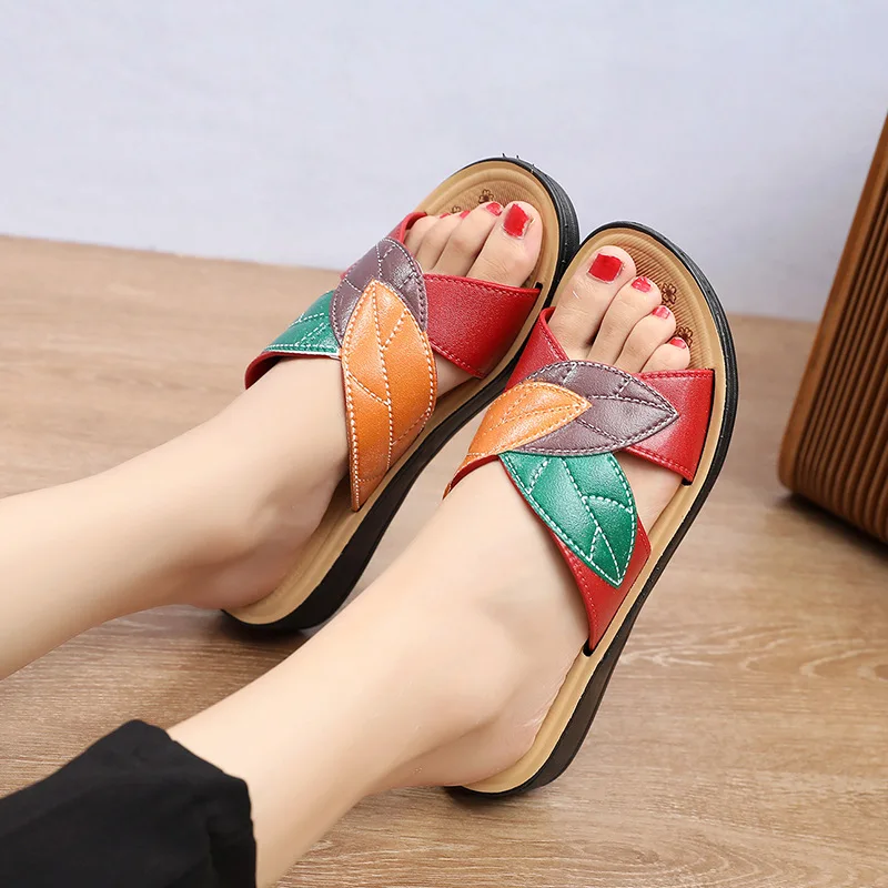 Women Loafers Patches Stitching Flat slippers Woman Summer Flats Soft Candy Colors Genuine Leather Moccasins Loafers