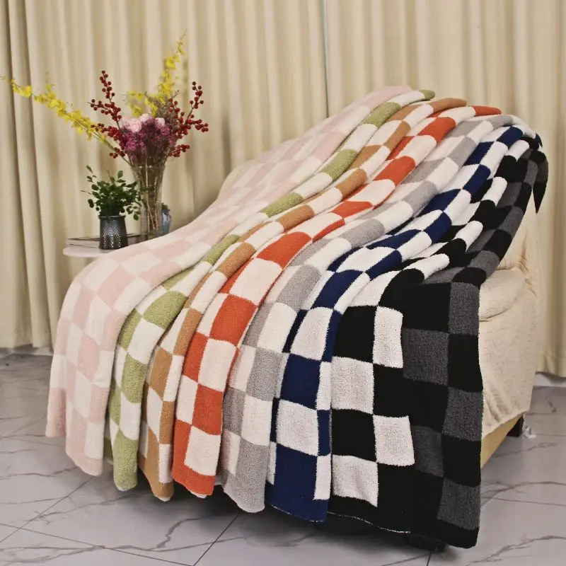 Nordic Checkerboard Sofa Throw Blanket Soft Plaid Printed Sofa Air Conditioning Blanket Multi-Purpose Nap Shawl for Four Seasons