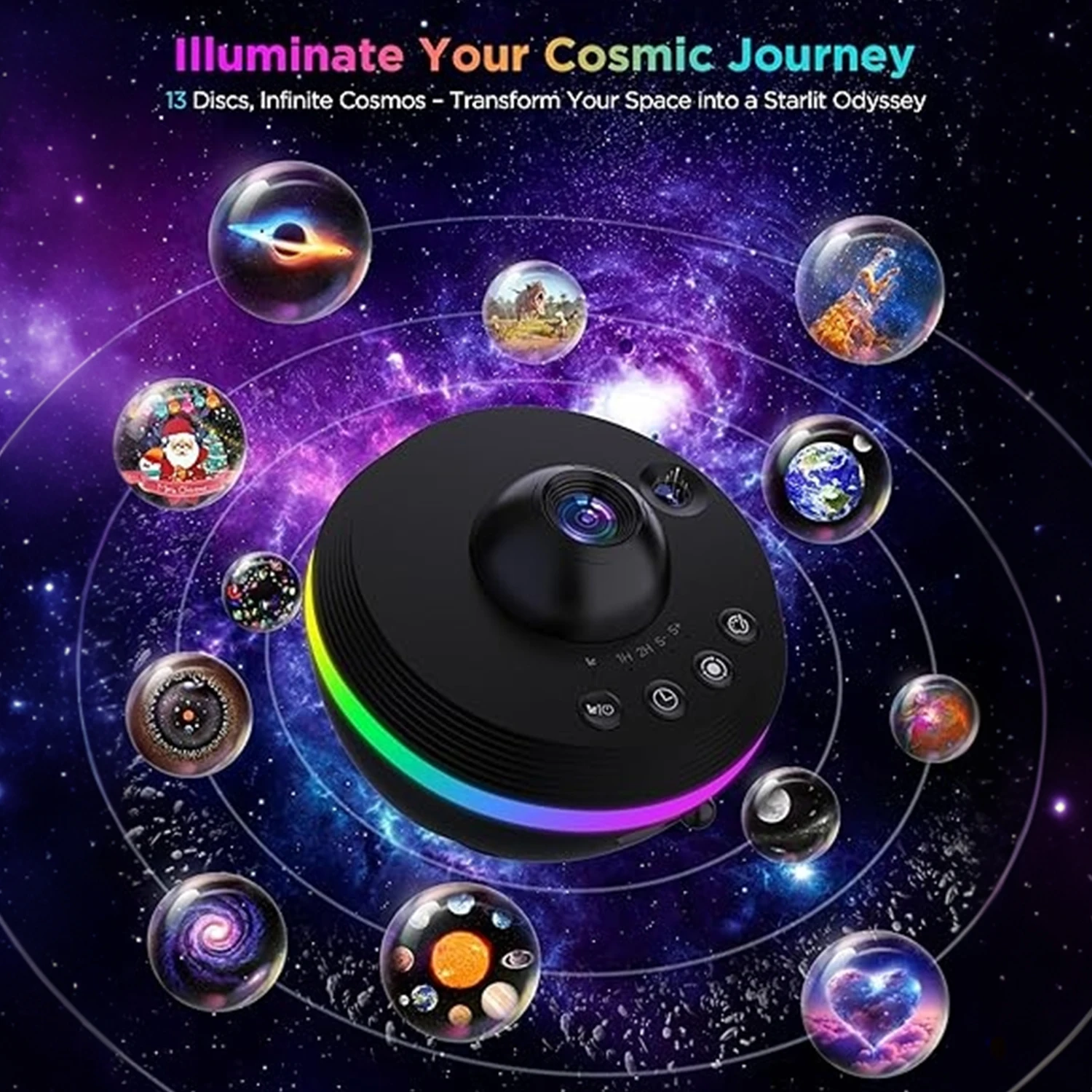 Upgraded Galaxy Bedroom Projector, Image Star Projector Light, 13 Films Disc Planetarium Projector, 360 ° Rotation 1/2 Hour Timer, Simple 3 Keys Control Projector, Christmas Decoration Christmas Birthday Valentine's Day Gift Starry Sky Projector