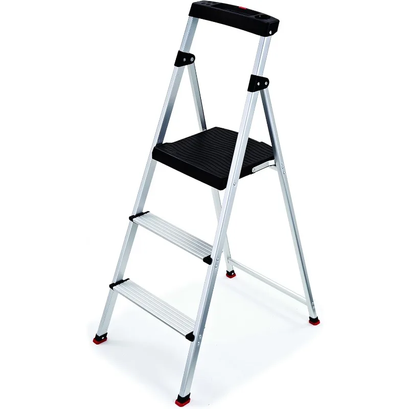 3-Step Ladder, Aluminum Lightweight Folding Step Stool with Project Top, Silver, Tested to US Safety Standards