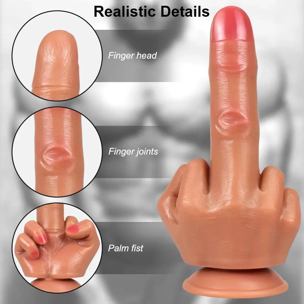 Realistic Big Middle Finger Thick Dildo G-spot Masturbation Anal Sex Toy for Women Man Gay Soft Silicone Dick Suction Cup Penis