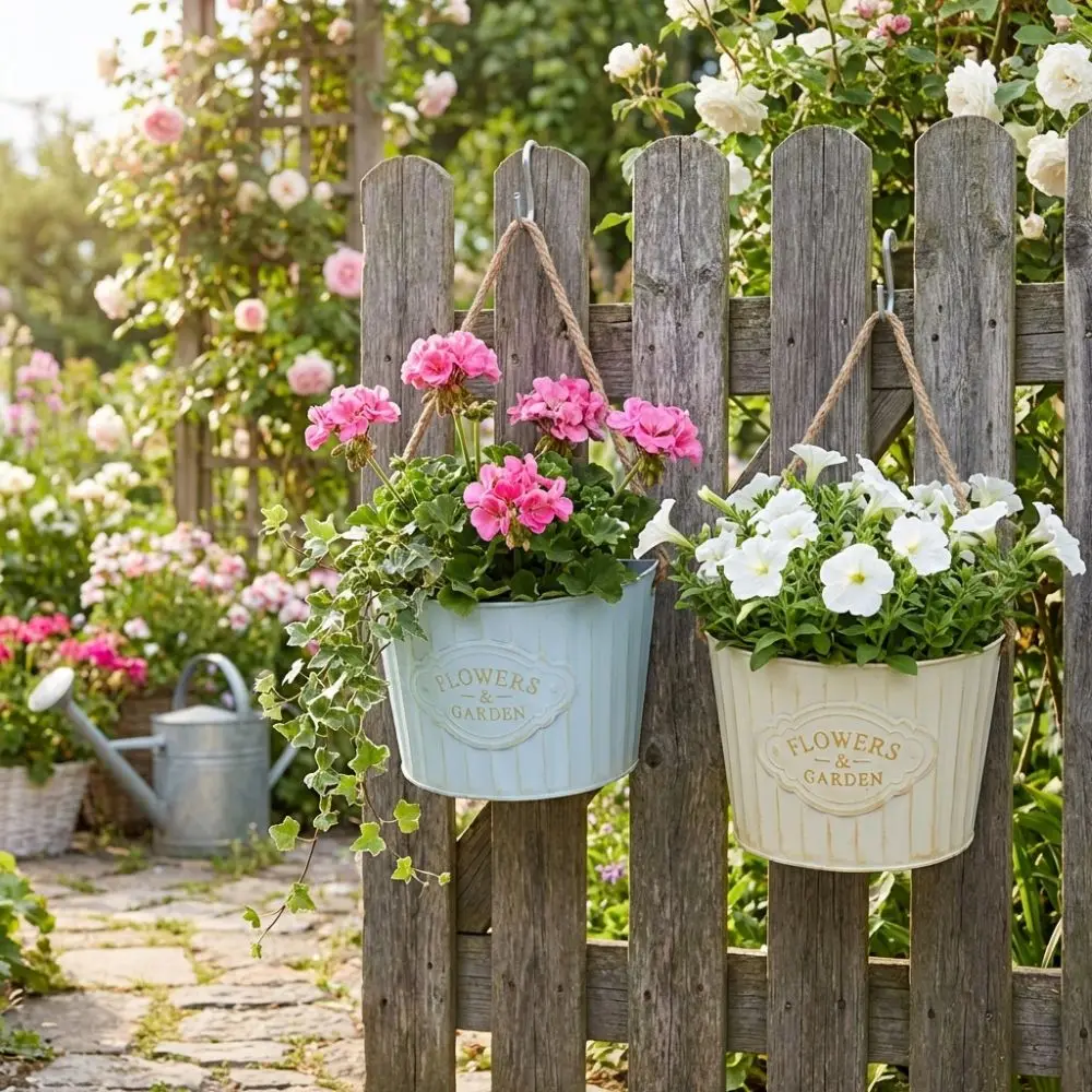 Semi Round Hanging Flower Pot Retro Iron Art Plant Bucket Wall Mounted Planter Handmade Wear-resistant Flower Container