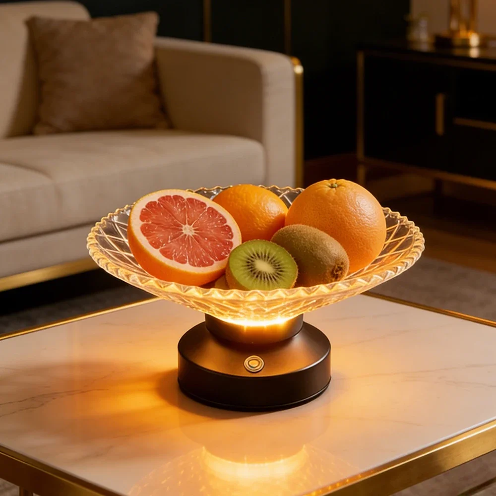 GGbingo LED Night Light Plate Living Room Table Household Basket Exquisite Plate High-End Candy Dried Snacks Storage Lamp