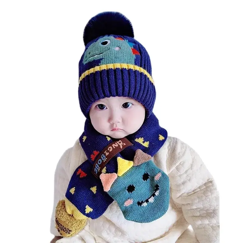 Doitbest 2023 Baby Kids Beanie Sets Dinosaurus Konijn Beer Cartoon 2 Stuks Jongens Meisjes Winter Vlus Muts Sjaal Set Voor 2 Tot 6 Jaar