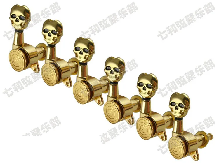 

6R Gold Locked String Guitar Tuning Pegs keys Tuners Machine Heads For Electric Guitar with Skull Head Tip