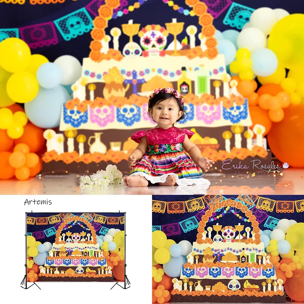 

Halloween Colorful Balloons Arch Cake Smash Backdrops Celebration Children's Birthday Decoration Photocall Photo Backgrounds