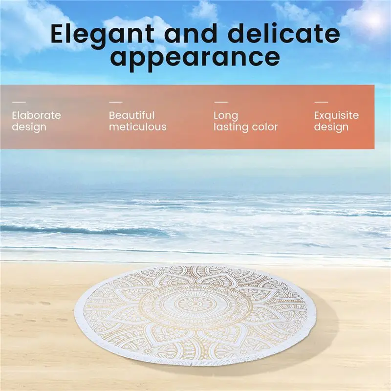 A67K-Round Microfiber Mandala Beach Towel Indian Hippie Boho Beach Towel With Tassels Oversized Wrap Blanket Travel Tapestry
