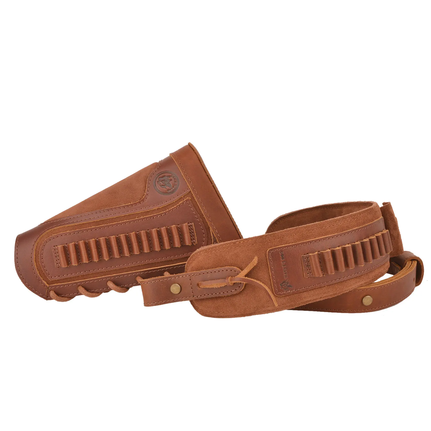 Leather Gun Buttstock Sleeve with Rifle Sling + Swivels For .308 .30/06 .30/30 .357 .17 .22LR 12GA 16GA 20GA For Lefty Handed